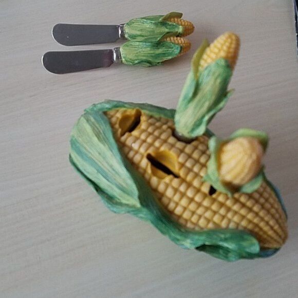 Vintage Corn Cob Butter Knifes and Holder - Picture 6 of 8